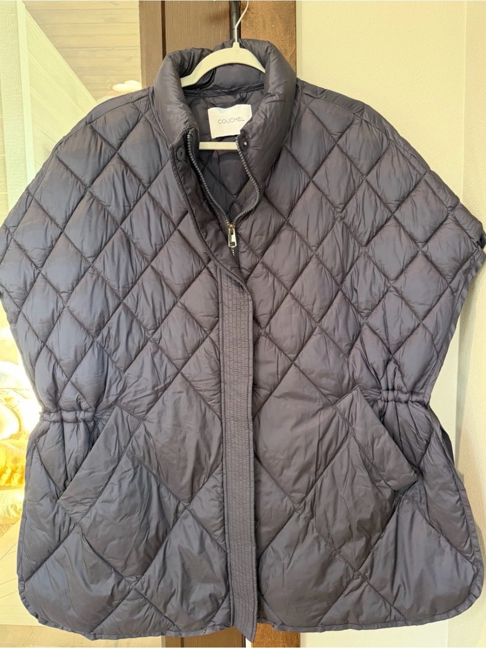 COUCHEL Women's Navy Long Quilted Vest Full Zip Pockets Regular M
